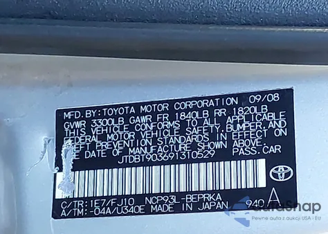 2009 Toyota Yaris from USA, damaged, VIN JTDBT903691310529